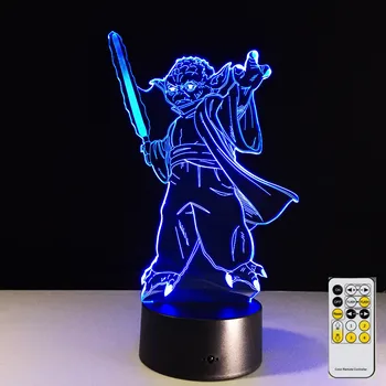 

Master Yoda 3D Lamp 7 Colors Change with Remote Control Touch Switch Button Base Star Wars Fans Gift