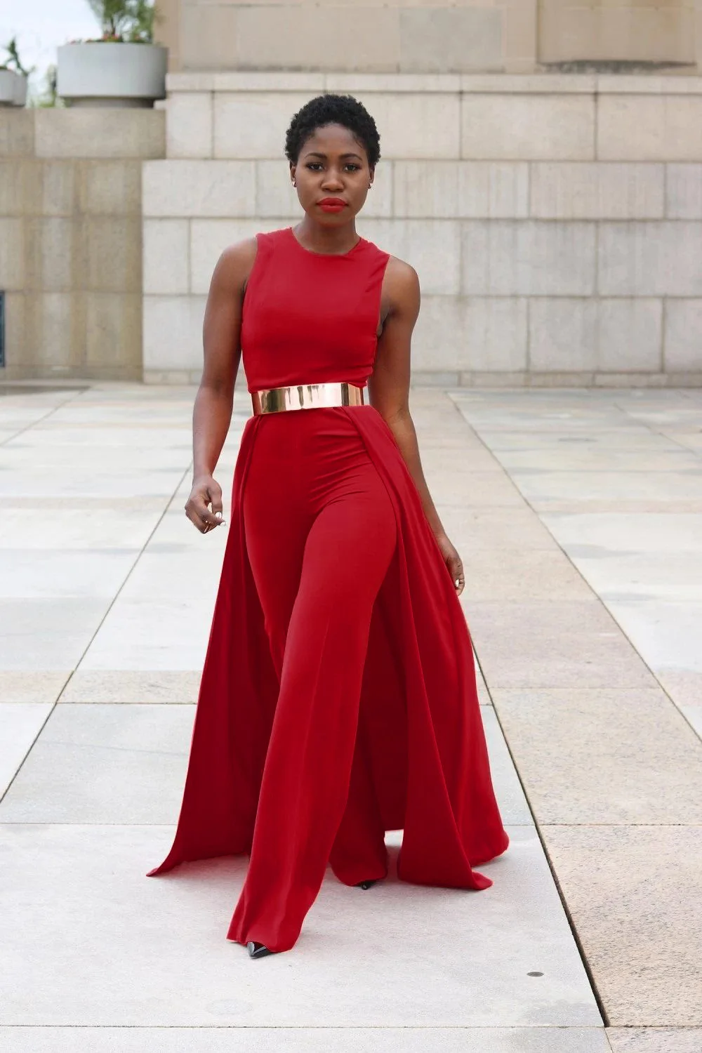 Модный красный комбинезон без рукавов с высокой талией и широкими штанинами, Офисная Женская рабочая одежда, женские комбинезоны, летние сексуальные вечерние и элегантные наряды-туники