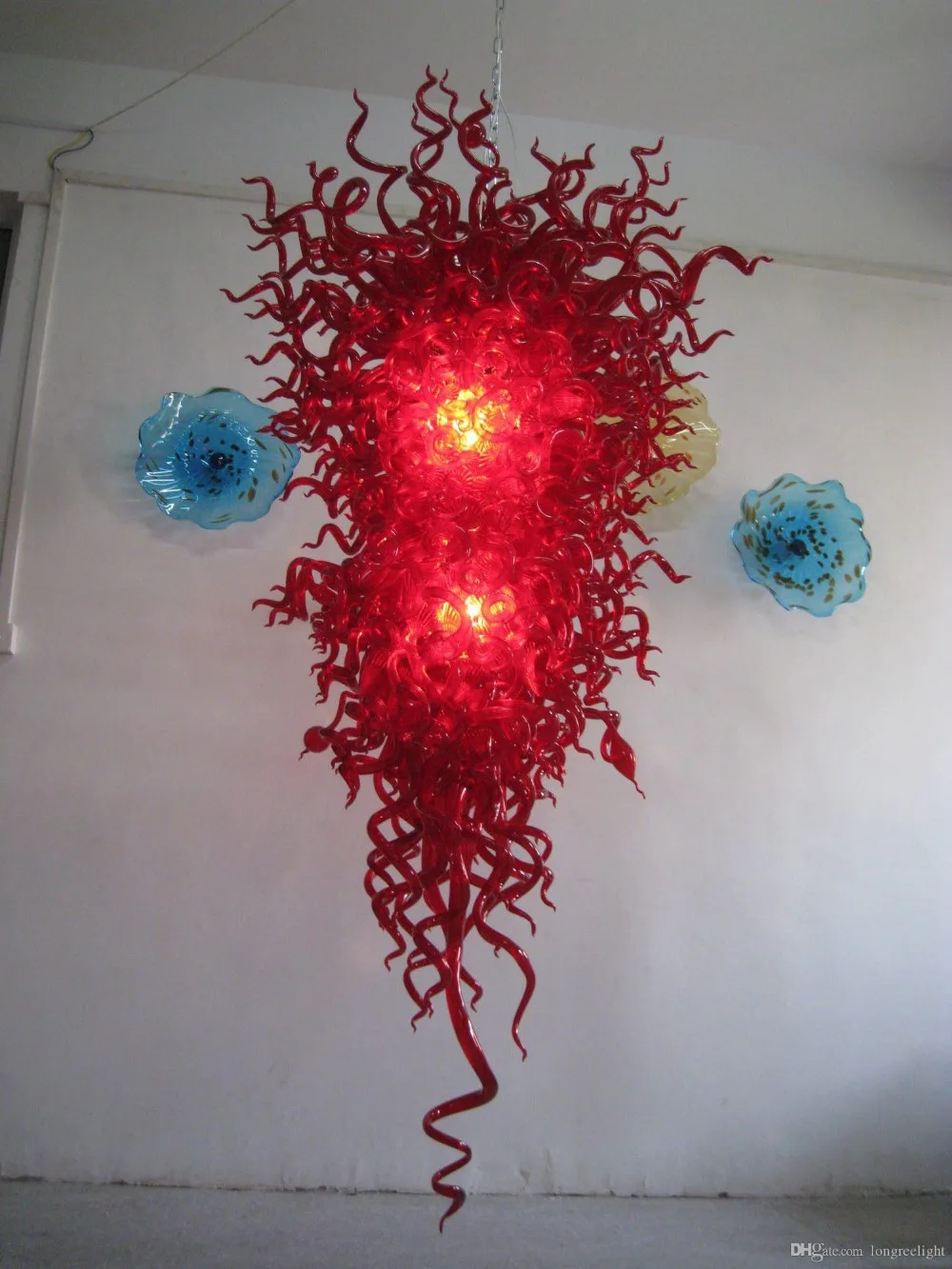 

Luxury Home Decorative LED Light Big Size Red Chandelier Long Dale Chihuly Style Hand Blown Glass Hanging Chandelier