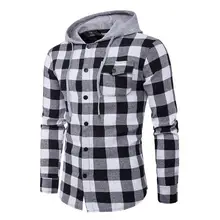 Осень Хип-хоп с длинным рукавом Повседневные рубашки с капюшоном мужские уличные стильные дышащие удобные Лоскутные хлопковые рубашки Прямая