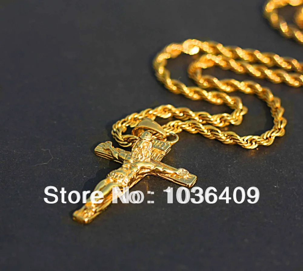 Men's Gold color Jesus Cross Pendant 