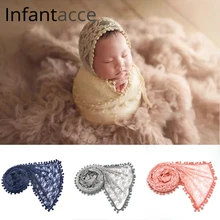 Новорожденных Фотография Опоры wrap кружево помпонами обертывания ребенка для фотосессий одеяло фотографии аксессуары младенческой милый одеяла