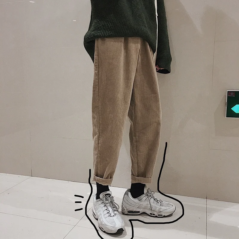 

2018 Korean Style Men's Fashion Brand Lattices Printing Thicken Casual Pants Loose Black/blue Color High-quality Trousers M-2XL