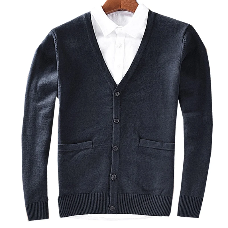 Cotton Sweater Men Long Sleeve Cardigan Mens V-Neck Sweaters Loose Solid Button Fit Knitting Casual Style Clothing New
