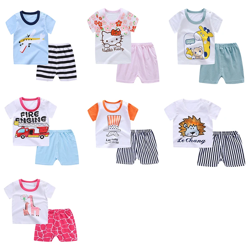 

HI&JUBER 2019 Newborn Baby Boys Girls Summer Clothes Cartoon Cotton Shirt +Pants Girl Outfit Infant Clothes Sport Suit Tacksuit