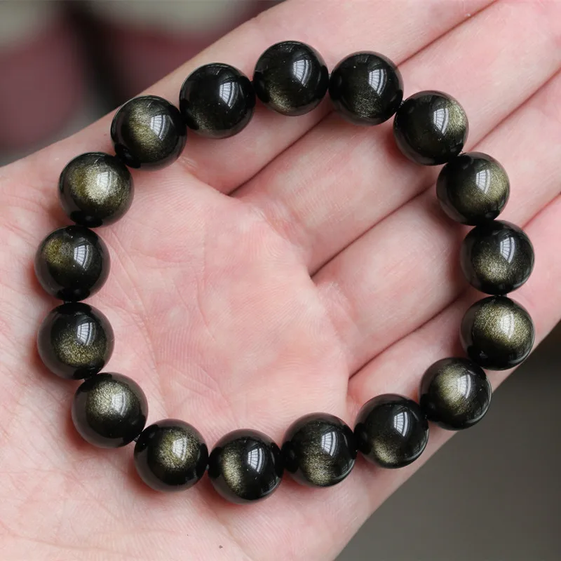 

Natural Gold Obsidian Stone Jades Bracelet Round Beads Bracelet Bangles lovers' Gift for Men Women's Jades Jewelry