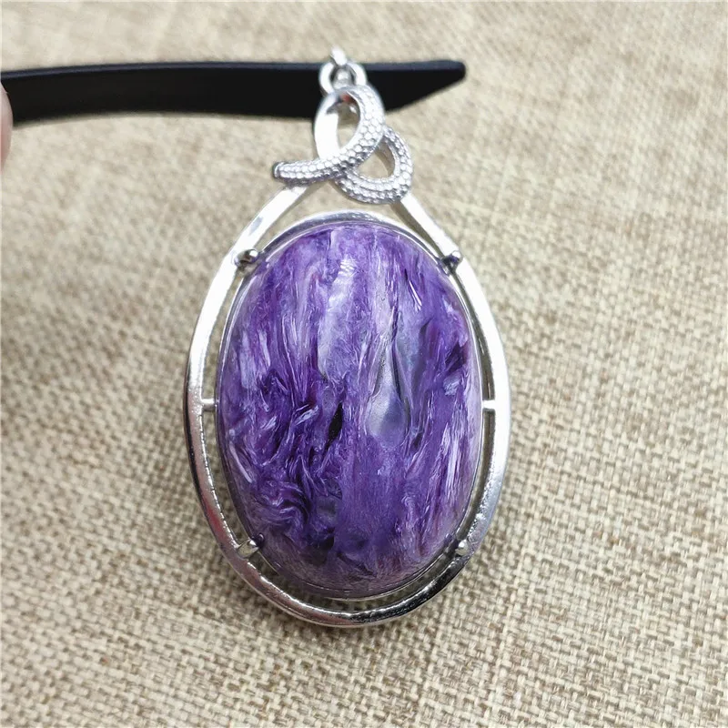 

100% Natural Purple Charoite Gemstone 33x22mm Pendant 24x17mm Best Gift Beads Crystal Silver Plated Reiki Stone AAAAAA
