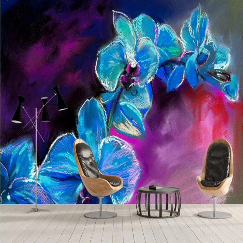 Custom Photo Wallpaper Hand Painted Orchid Desktop Wallpaper Hd 3d Living Room Decorating Ideas Dining Room Wall Art Restuarant
