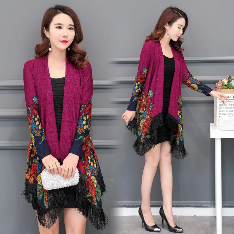 New  Jackets Coats Women 2019 Spring Floral Tassels Vintage Casual Lady Coats Chaqueta Plus Size L~4XL 5