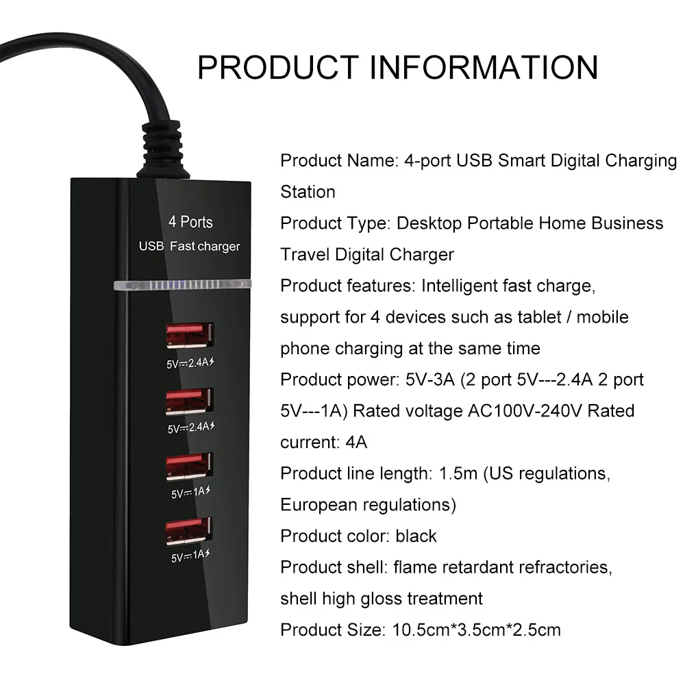 FDGAO Универсальный 4USB для мобильных телефонов для использования во время поездок, Зарядное устройство Стандартный 5V 3A Смарт зарядная головка смартфон usb-зарядное устройство по стандартам ЕС нам Зарядное устройство адаптер