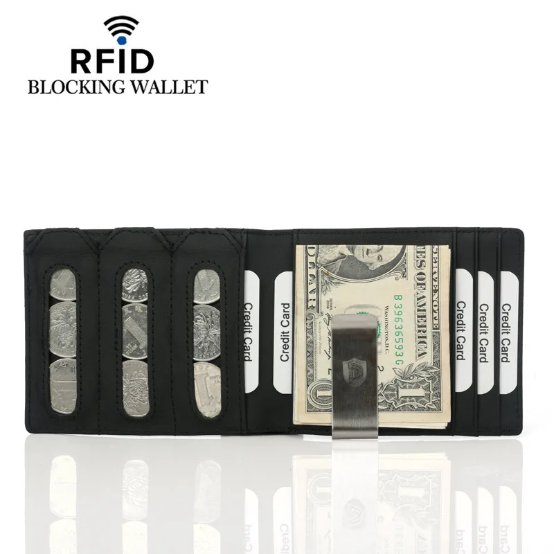 

RFID Blocking Genuine Leather Man Wallet Minimalist Ultrathin Mens Money Clip Wallet Front Pocket Slim Short Wallet