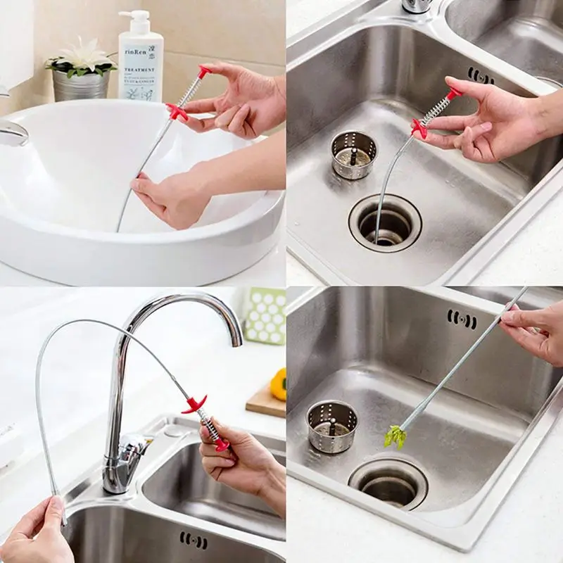 6 Pcs Hair Drain Clog Remover Sink Cleaning Tool(3 Stainless Steel+ 3 Plastic