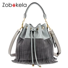 ZOBOKELA Echtem Leder Tasche Kleinen Eimer Frauen Tote Quasten Frauen Umhängetasche Berühmte Marke Designer-handtaschen Hoher Qualität