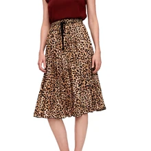 Осень длинная юбка Повседневная Женская одежда с принтом Высокая талия юбка на шнуровке юбки женские трапециевидные плиссированные юбки