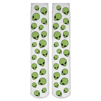 

alien green 2017 3D Printed White Winter Women's Long Socks Funny Sexy CasualFitness Harajuku Hosiery socks cotton