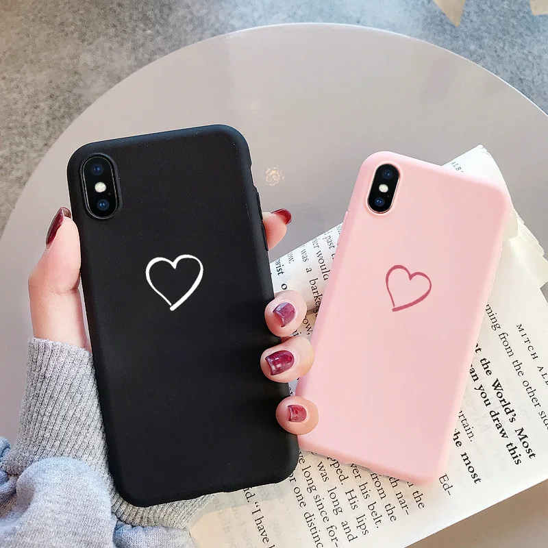 

Soft Back Matte Color Cases for iPhone 7 8 plus 6 6s For iPhone X XS Max XR 5 5s SE Case Love Heart TPU Silicone Back Cover Capa