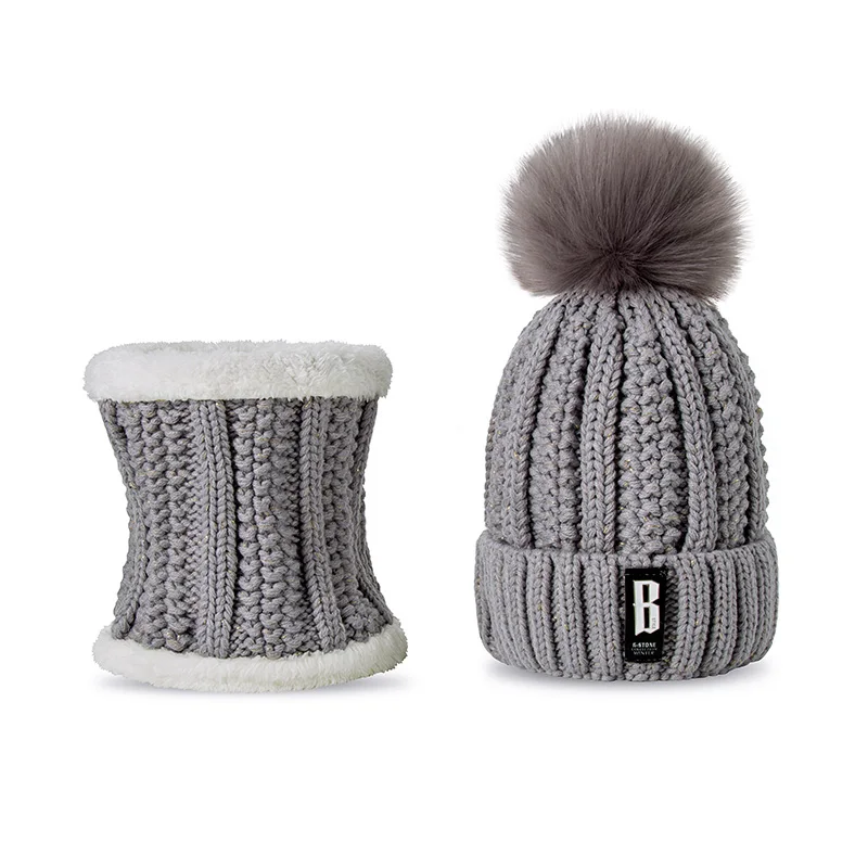 Evrfelan комплект из 2 предметов, новая зимняя шапка и шарф для женщин, зимний шарф, хлопок, женская зимняя шапка, повседневная одноцветная шапка и шарф - Цвет: Grey