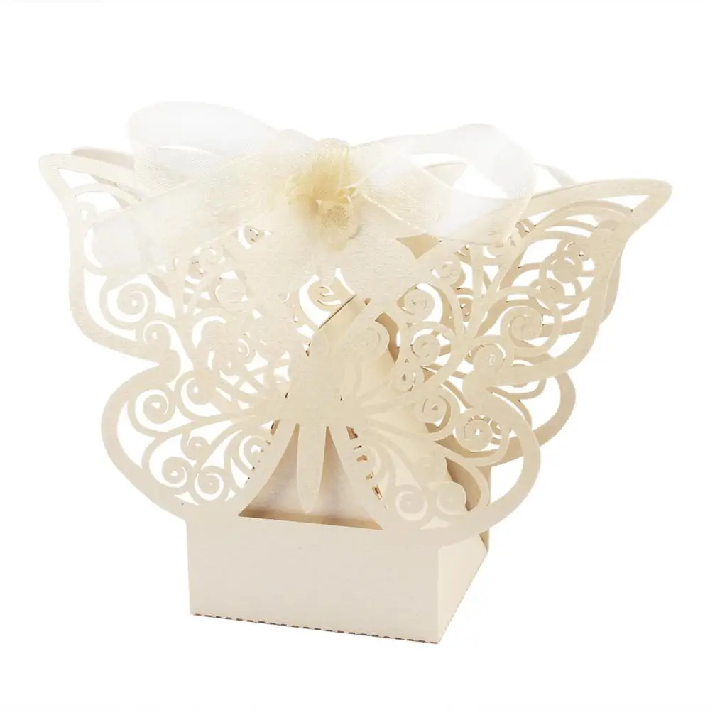 OurWarm 10 шт. бумажные коробки конфет бабочки, свадебные украшения вечерние коробки для подарков много цветов на день рождения - Цвет: Бежевый