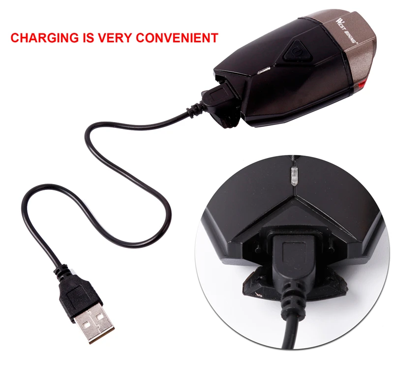 Excellent WEST BIKING Cycle USB Rechargeable Front Bicycle Helmet Light Bike LED Handlebar Lamps Bicycle Helmet Safety Flashlight Torch 6