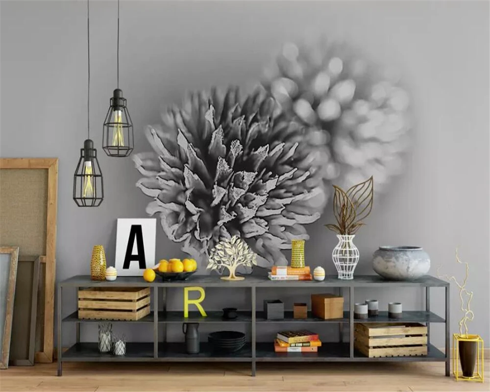 

beibehang Custom Wallpaper For Walls 3d Black and white flower Modern flower Wall Painting Living Room Background 3d wallpaper