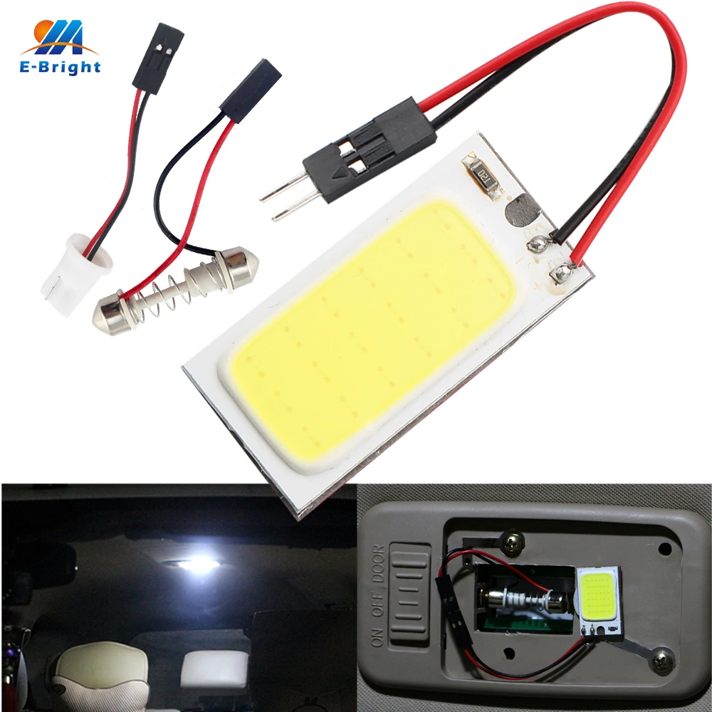 

YM E-Bright 500 PCS High Power COB 18 Chips 18 LED 12V Festoon T10 Adapter White Panel Lights Interior Room Light 20*40mm