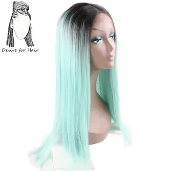 

Desire for hair 24inch long heat resistant lace front synthetic wigs for black woman ombre black aqua green color