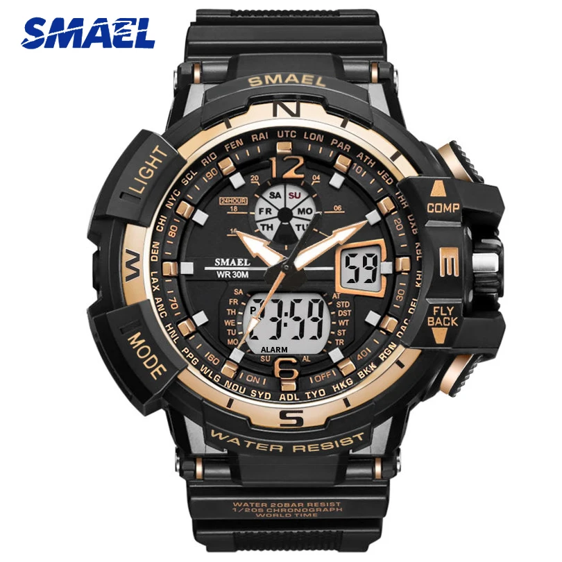 

2018 New SMAEL Fashion Gold Men Sport Watch Calendar Watches Mens Military Digital Quartz Men's Wristwatches Clock Montre Homme