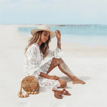 2021 New Summer Women Bikini Cover Up Floral Lace Hollow Crochet Swimsuit Cover-Ups Bathing Suit Beachwear Tunic Beach Dress Hot