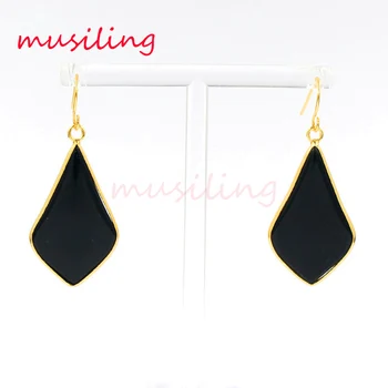 

Earrings Jewelry For Women Golden Plated Fashion Accessories Drop shipping Jewelry Rhombus Natural Gem Stone 1Pair
