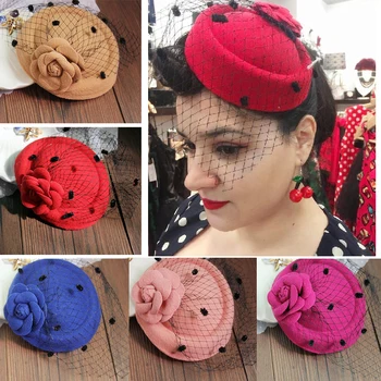 

Adults/Children Girl Rose Flower Hat Lace Veil Hair Clip Lady Grand Event Decorative hat Girl Party/Performance Hair Accessories