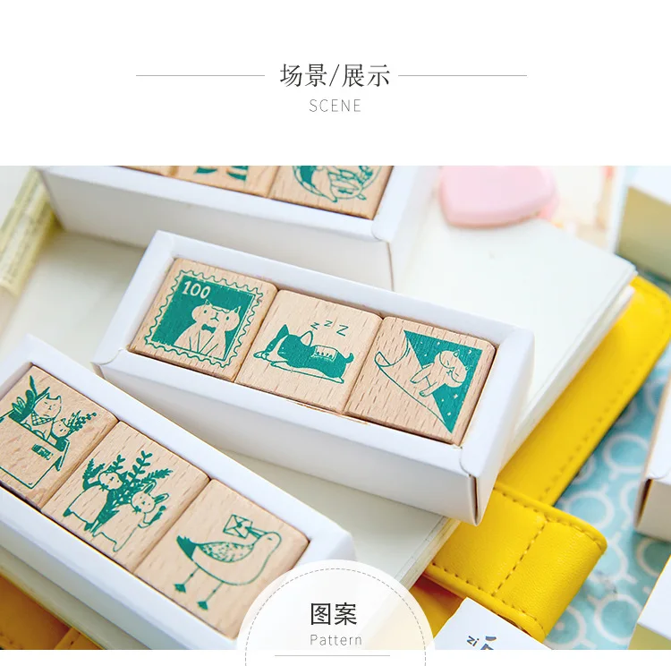 Vintage Cartoon cute cat DIY wooden rubber stamps set for scrapbooking stationery scrapbooking standard stamp