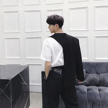 

S-5XL 2019 New satge fashion men suit GD hair stylist irregular personality design no collar suit plus size Singer costumes