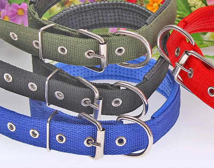 4 Color 5 Size Comfortable Adjustable Nylon Strap Dog Collar For Small And Big Pet Dogs Collars 45-70cm Length RedBuleBlackArmy Green1