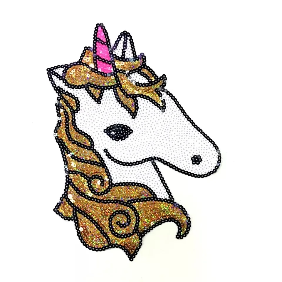 Unicorn Logo Patch Embroidered Iron on Fashion DIY 2pc Sequin Unicorn Patch