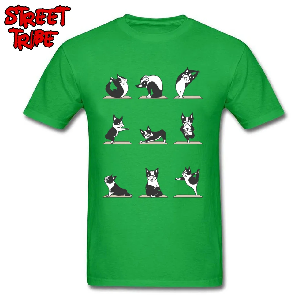 NormalSummer Short Sleeve Tops Shirts Lovers Day On Sale O Neck Pure Cotton Tops Shirts Men Top T-shirts Boston Terriers Yoga Boston Terriers Yoga green