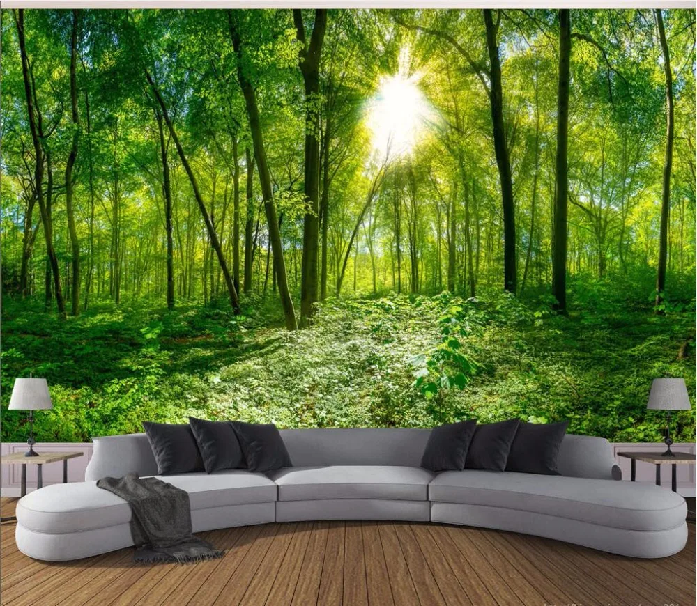 3d wallpaper kustom foto mural hutan gambar cerah hijau segar