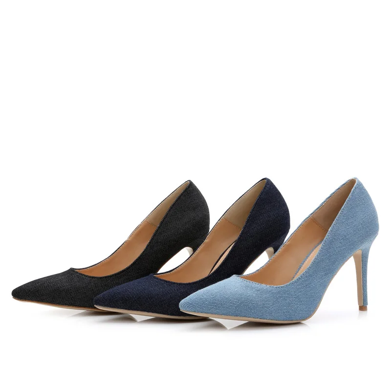 denim high heel shoes