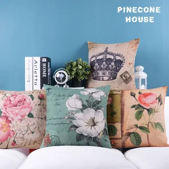 

European retro style Flowers and Crown Cushion Flowers Pillow Cushion Home Decorate sofa Cushions 45*45cm 4PCS