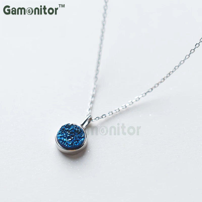 

2017 New 925 Sterling Silver Pendant Necklace Blue Stone Crystal Short Clavicle Chain Necklace For Women Girls Wedding