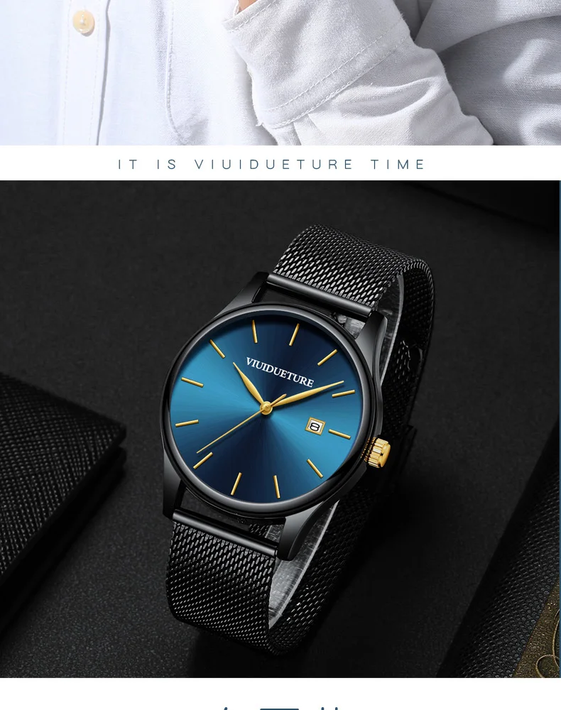 Новые простые мужские часы из нержавеющей стали сетчатый ремень атмосферные кварцевые мужские часы модные водонепроницаемые мужские часы для отдыха
