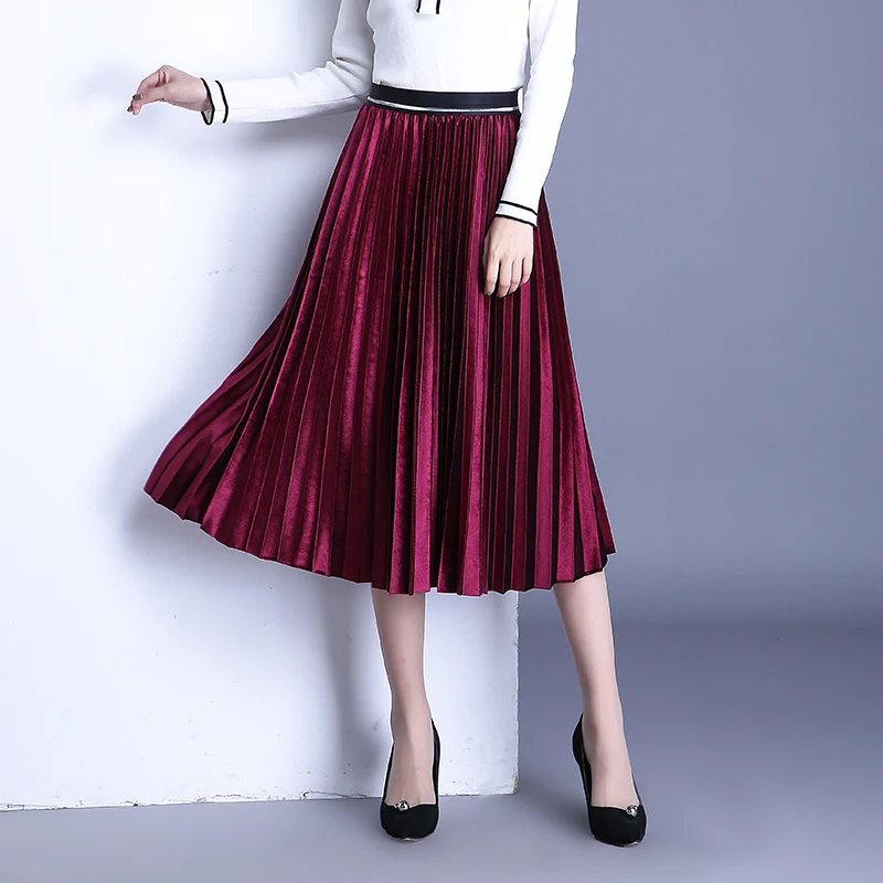 

New Arrival Spring Fall Winter Office Lady Solid Color Elegant Fashion Elastic Waist Skirt Free Shipping WXH-046