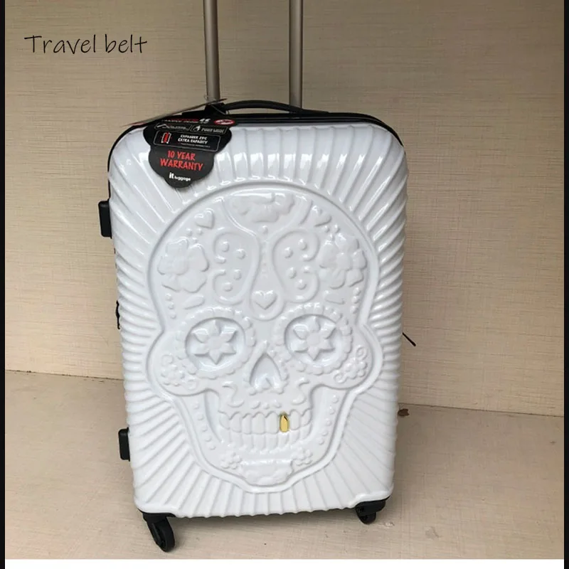 

Travel Belt Golden tooth Skull19/24/28 inch size Extra large volume PC Rolling Luggage Spinner brand Travel Suitcase