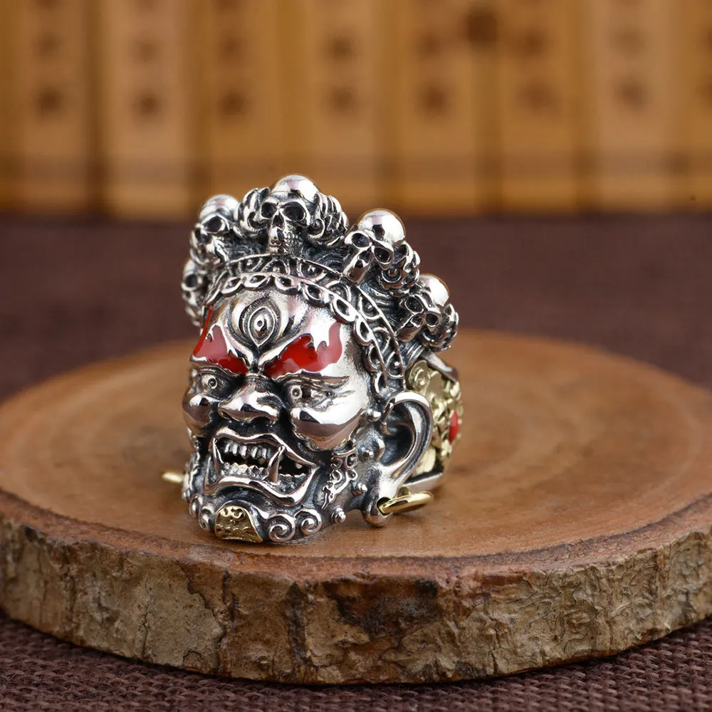 925 Серебряный Череп, кольцо для панков Скелет Настоящее Серебро S925 пробы кольца для мужчин ювелирные изделия мужской регулируемый размер
