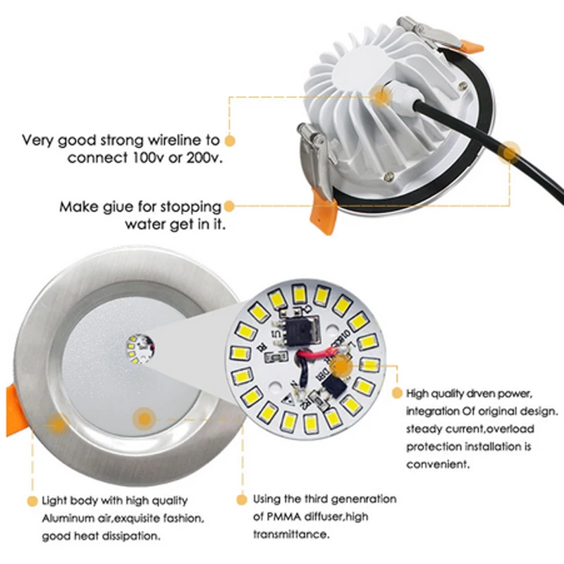 Preise IP65 Wasserdichte LED Downlight 5 W 7W 9W 12W Feuer prävention Edelstahl Abdeckung LED Spot licht für Bad LED Decke Lampe