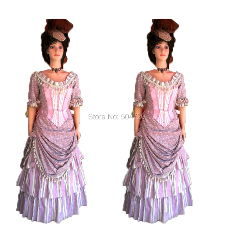 

Tailored!Royal Pink long sleeves Duchess Queen Marie Antoinette Period Masquerade Theatre Civil war Gown dress HL-232