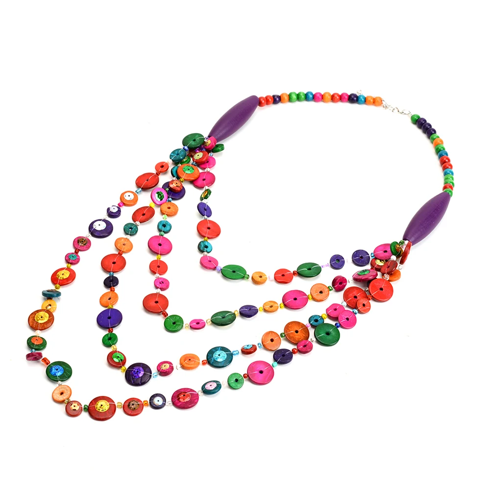 

2019 Newest charm luxurious 's dopaminergic multi-layer colorful wood bead knitted coconut shell necklace N216-2