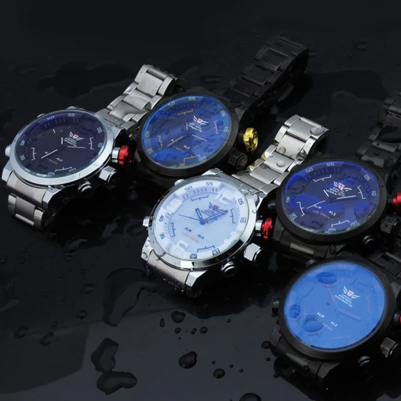 EPOZZ часы с большим циферблатом, аналоговые, цифровые, с двойным циферблатом, мужские, лучший бренд, Роскошные мужские часы, полностью стальные, Relogio masculino