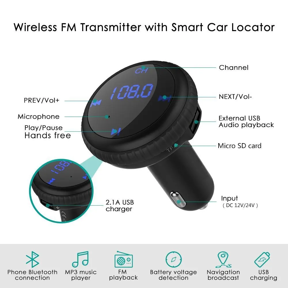 Bluetooth FM передатчик громкой связи автомобильный комплект MP3-плеер FM модулятор 5 в 2.4A двойной USB зарядное устройство светодиодный дисплей Поддержка TF карты u-диск