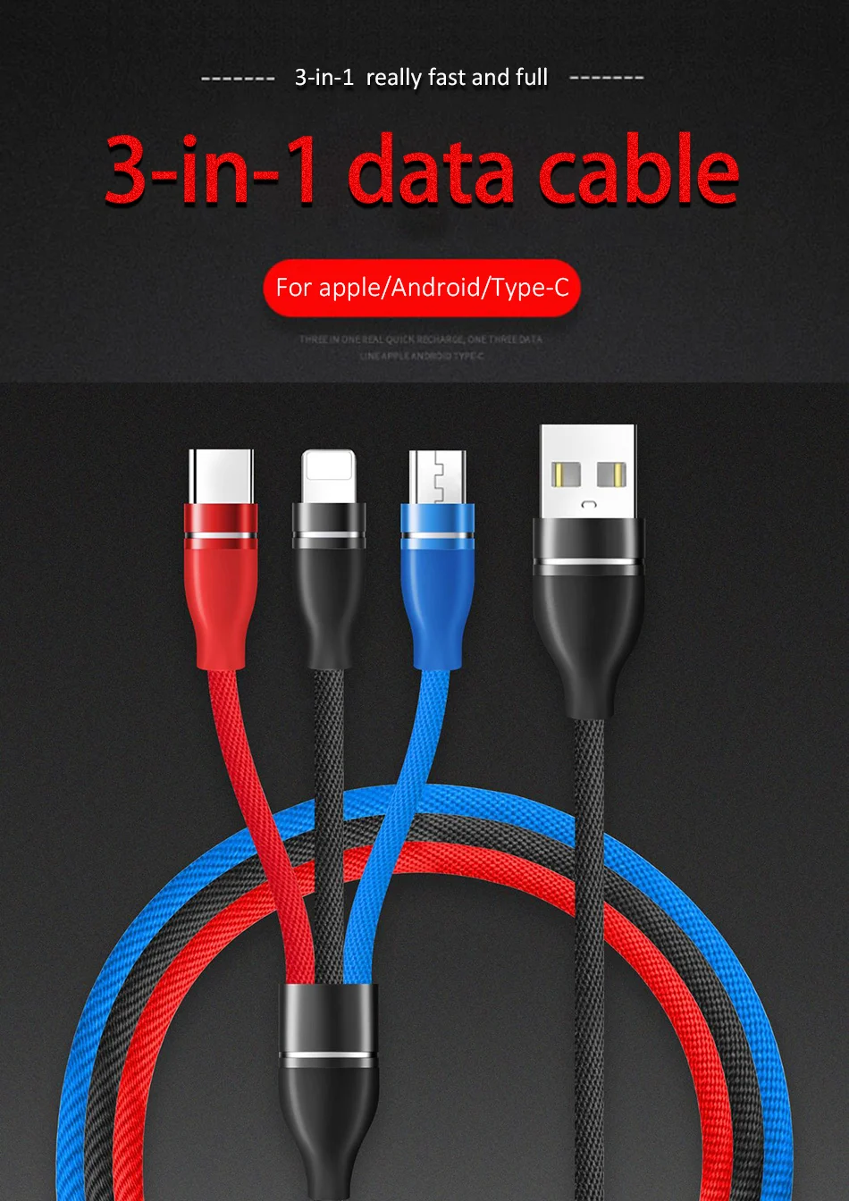 NOHON Universal 3 In 1 Lighting Charger Cable For iPhone X 7 8 6 Plus Micro USB Type C For Samsung Xiaomi 5 Fast Charging Cables (1)