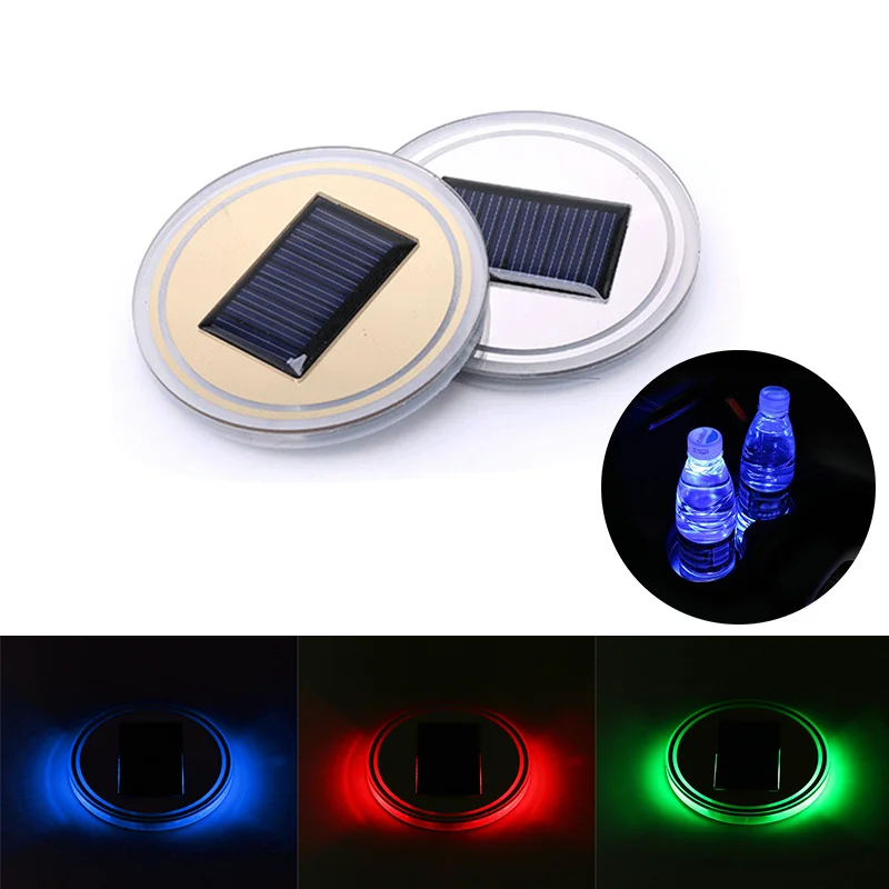 

1PCS Solar Car Cup Holder Mat with Light Universal Car Anti Slip Mat Pad Bottle Drinks Coaster Built-in Light & Vibration Sensor